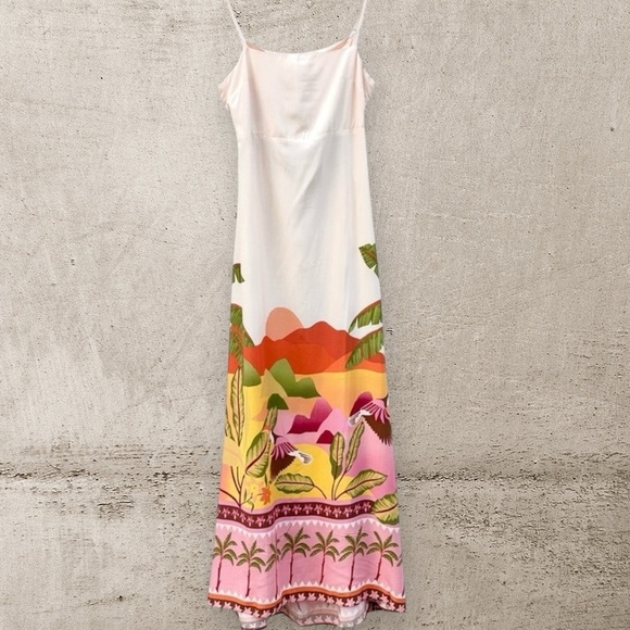 Anthropologie pink palms maxi dress beach flowy boho romantic feminine dainty - Picture 3 of 5